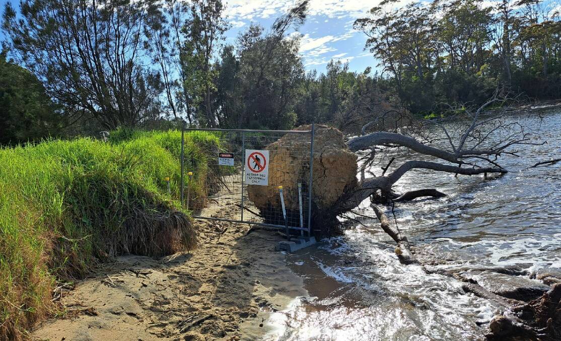 Eurobodalla Shire Council has cordoned off a section of the northern end of Surfside beach because exposed stormwater pipes contain asbestos. Picture by Eurobodalla Shire Council