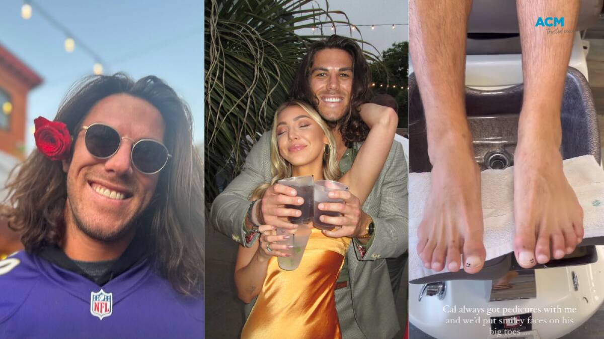 Callum Robinson (left), Robinson with girlfriend Emily Horwath and during the regular pedicure he shared with Ms Horwath. 'We'd put smiley faces on his big toes', she wrote on the image. Pictures Instagram
