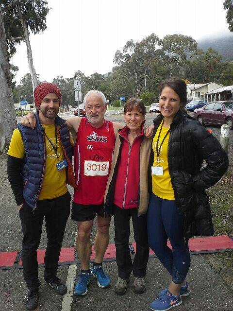  Tough course: Bob White competed in Run the Gap (21.1km) at Hall's Gap, Grampians National Park.   He is pictured with his family after the run.