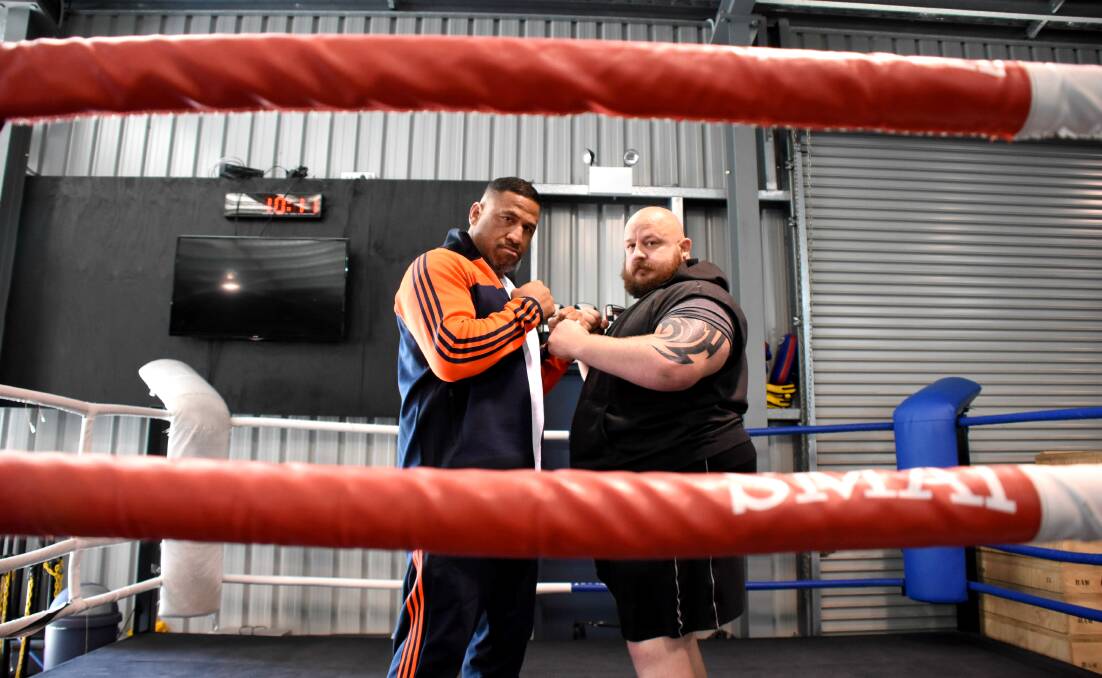 BRING IT ON: John Hopoate and Nathan Bell get ready for their upcoming bout which won't be for the fainthearted and tickets are now on sale. Photo: JESSICA McINERNEY