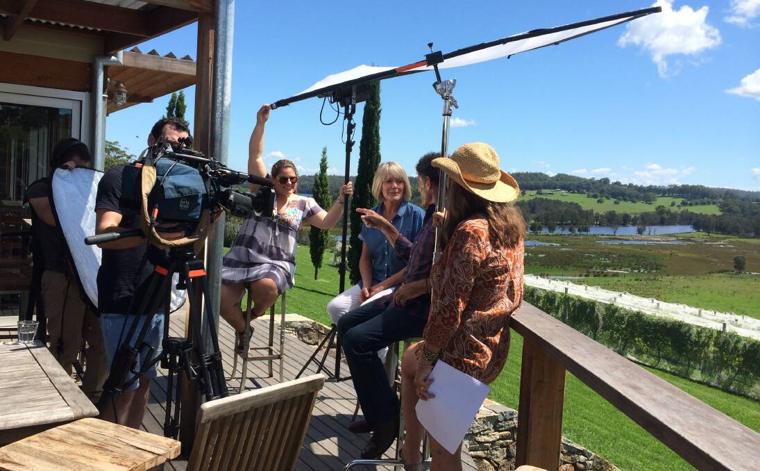 GRILLS ON FILM: Rosie Cupitt chatting to Mike Whitney during the filming of an episode of Sydney Weekender at Cupitt's Winery last week.