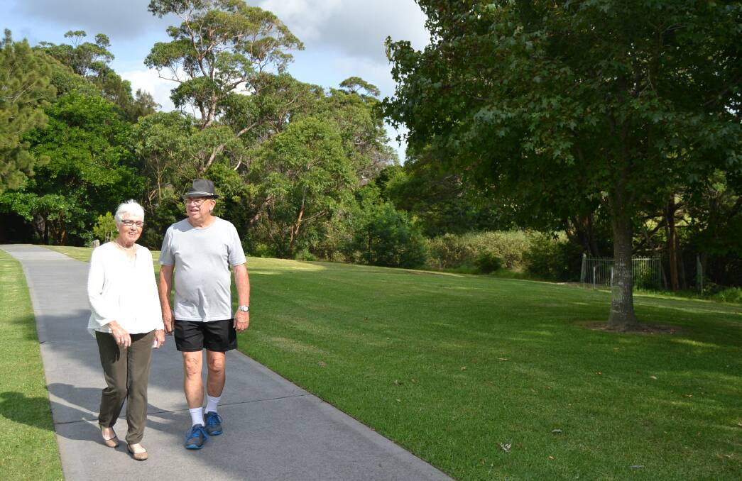 BIG IDEA: Val Tranter shows Rotary president Clive Cross where she would like to see an impressive town garden developed alongside the Ulladulla Civic Centre.