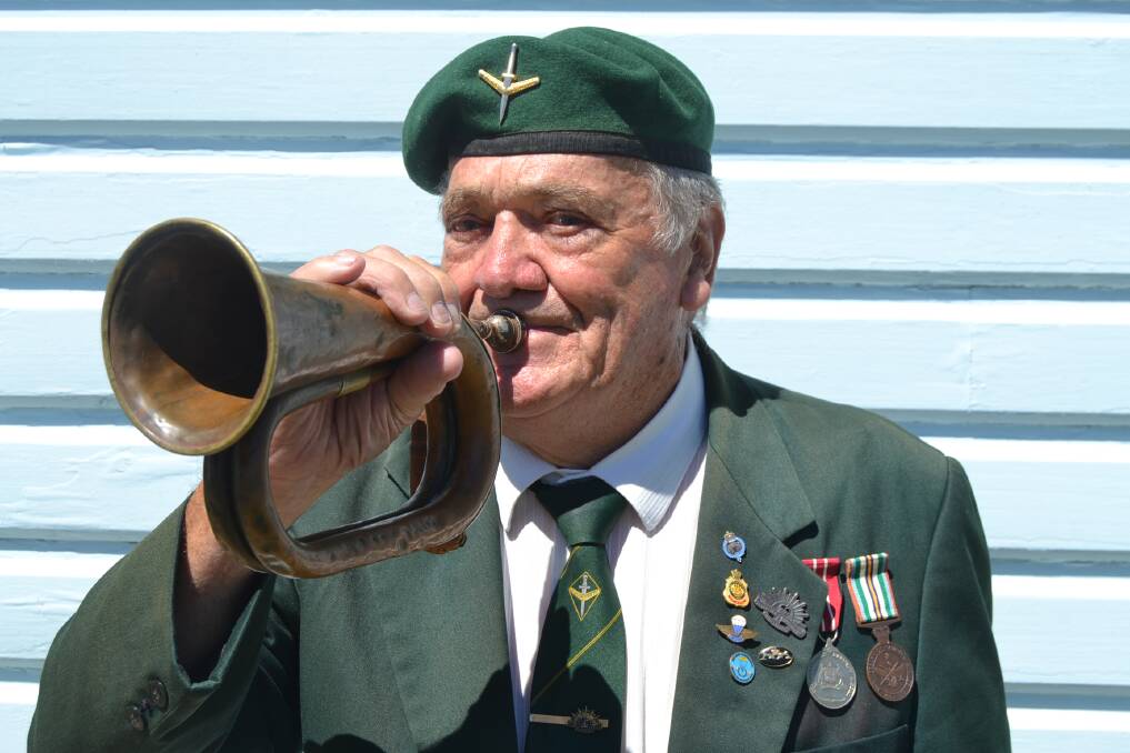 Peter Williams has been playing the bugle for 76 years. He played the Last Post at the Memorial Day Service in Ulladulla on Wednesday, February 14. Photo: Emily Barton. 