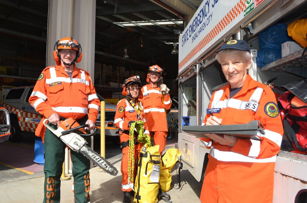 SHOW YOUR SUPPORT: Shoalhaven SES Volunteers Geoff Edwards, Alex and Pauline Kitto and Jacqui Gilmore would love to see the community wear orange on Wednesday, May 11 for WOW Day, which recognises the SES.