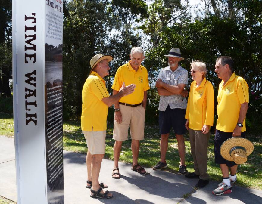 PATHWAY CHAT: Gondwana Fossil Time Walk president Phil Smart (second left) and volunteers John King, Michael Jefferis, Elke Smith-Hill and Julian Sharrad at the starting point.