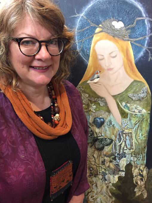 CREATE: Author Jan Kierzkowski with her painting, The Gatherer. Ms Kierzkowski has published her debut novel, of the same name, through Harbour Publishing House. 