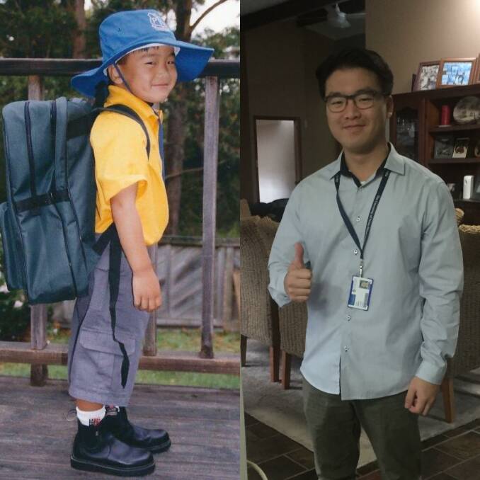 Jayden on his two first days at Milton Primary School. Left - in 2000 starting kindergarten. Right - in 2016 starting practical teaching.