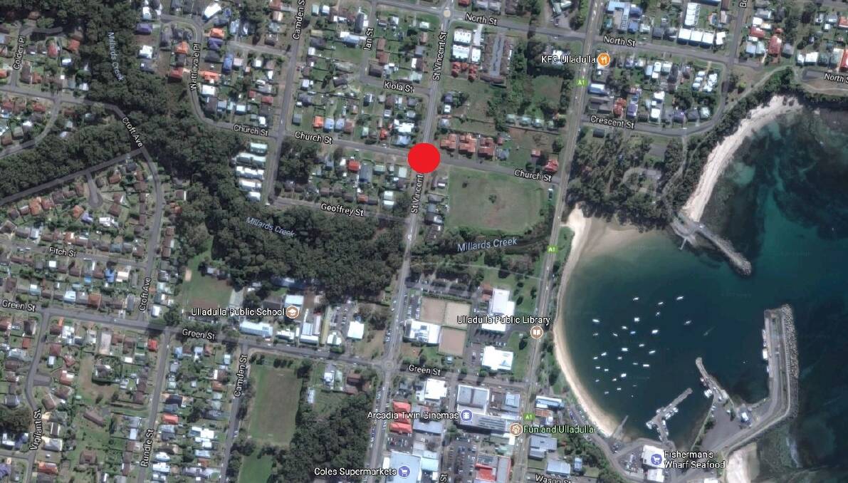 The location of a proposed roundabout for St Vincent and Church Streets, Ulladulla. 