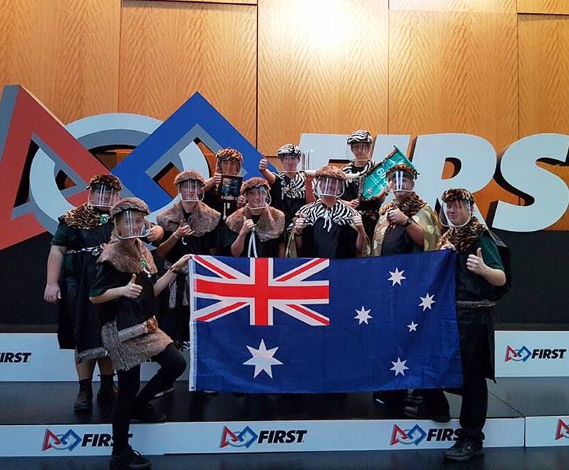 WINNERS: FRC Team 6035, House of Ulladulla celebrates after taking out the Highest Rank Rookie Team at the First International Robotics Competition in St Louis, USA. 