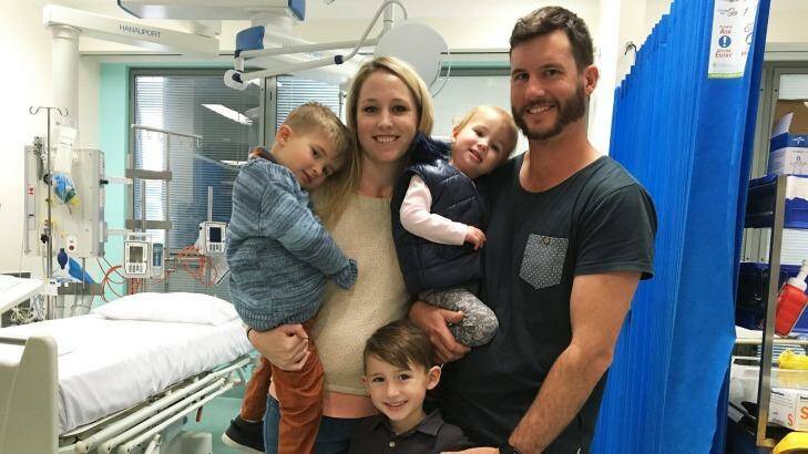 Melissa Allsop with her husband Ben Allsop and their children Zac, Leo and Elsie at St Vincent's Hospital Photo: Supplied