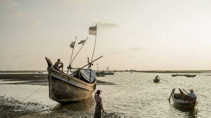 Poor prospects: Fishing boats in Thae Chaung Cove, near several refugee camps on the coast of Rakhine State. Photo: New York Times