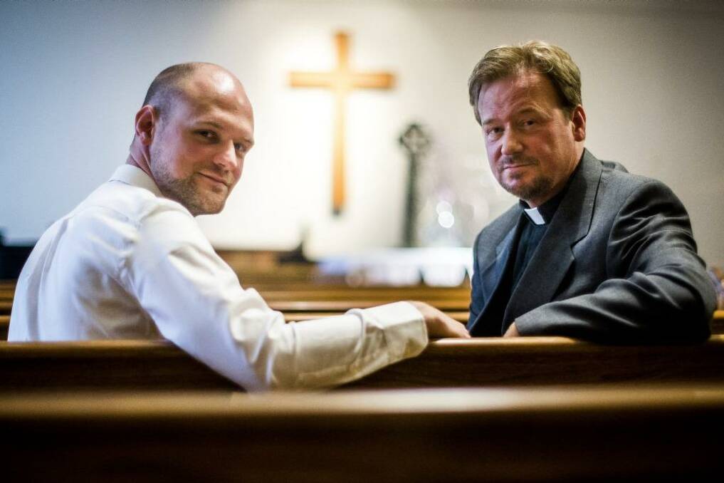 Frank Schaefer with his son Tim, left, at Foundry United Methodist Church in Washington in June 2014. Photo: New York Times