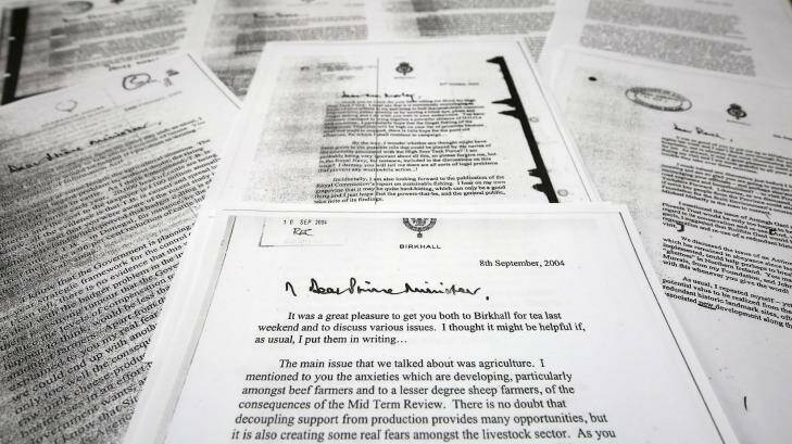 "Black spider memos": Some of the 27 letters written between Prince Charles and Tony Blair's government, showing the prince's unusual handwriting style. Photo: PA