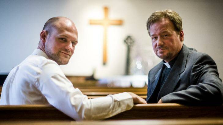 Frank Schaefer with his son Tim, left, at Foundry United Methodist Church in Washington in June 2014. Photo: New York Times