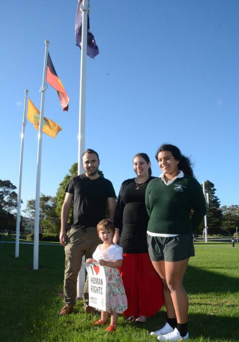 STANDING UP: Ghass, Bree and Maya Alzoubi, together with Ulladulla High School year 12 student Tahlya Smith are seeking support for the Ulladulla branch of Amnesty International. Photo: RON AGGS