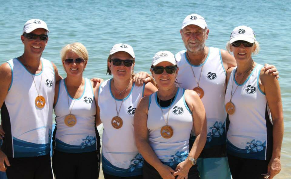 WINNERS: Paul Hill (left), Ali Hill, Angela Richards, Kerri Wild, Greg Sutcliffe and Libby Lamont took out first place in the short course mixed team event.