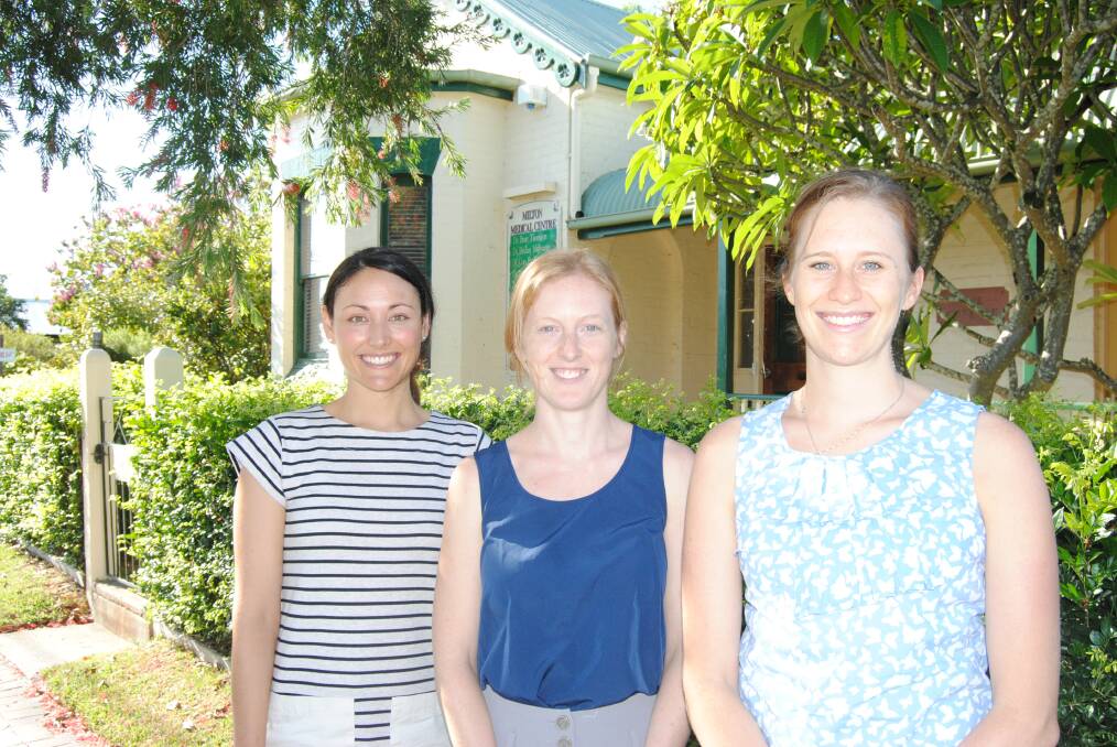 NEW POSITIONS: Doctor Monique Scott has worked part-time at the Milton Medical Centre for 12 months and has been joined by GP registrars Dr Ellie Vidler and Dr Kate Baker.