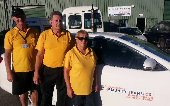 DEDICATED: Shoalhaven Community Transport volunteers Terry Wyatt, Rex Robinson and Cathy Pemberton.