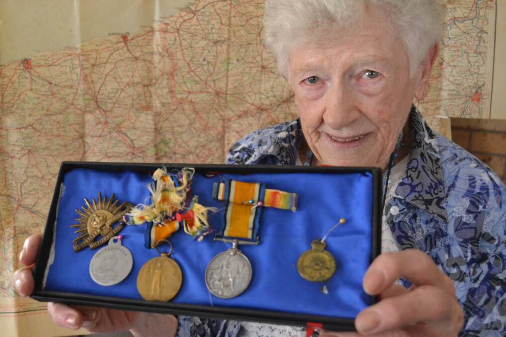 HONOUR: Florence Curtis with the medals presented to her father John Henry Patton following his participation in WWI.