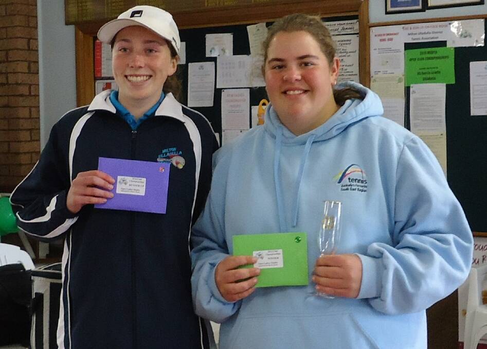 ALL SET FOR A WIN: Milton Ulladulla A ladies singles winner Kate Rejc and A ladies singles runner-up Morgan Smith. 