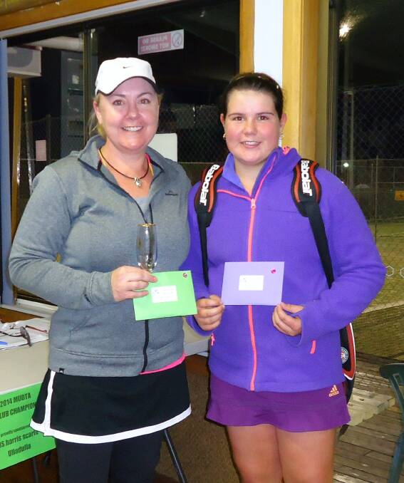 GOOD SPORTS: Milton Ulladulla open ladies singles tennis runner-up Brittany Anderson with winner Shaylee Sydenham. winner of Open Ladies Singles. 