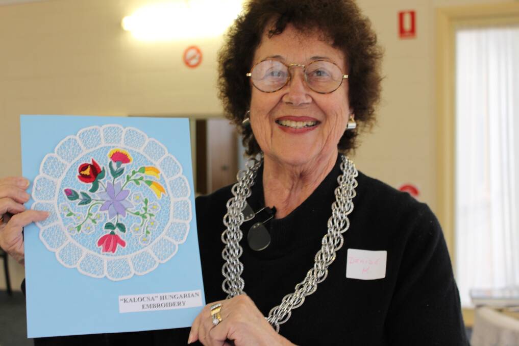 BEAUTIFUL: Tutor Denise Kennedy shows off a beautiful Kalocsa Embroidery. 
