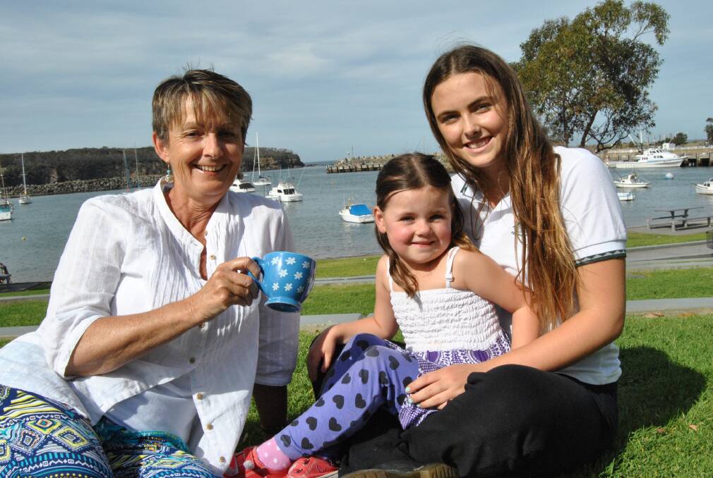 BIG DAY: Gearing up for Friday’s Grand Tea for Grandparents in Ulladulla is Lyn Histon, pictured with grandchildren Maraya Quinnell and Molly Sullivan. 