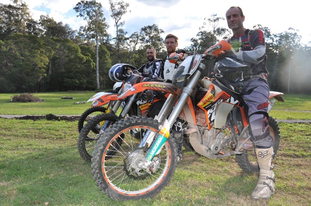 READY TO GO: Dean Wilkins, Ben Sloman and Shannon Martin will all ride in the inaugural Charity Endurance Motorbike Ride. 