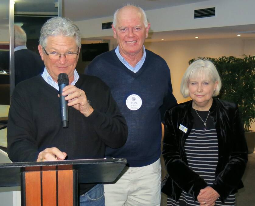 NEW CULTURE: Rotary Club of Milton-Ulladulla vice president Rob Powell with speaker and club member Cliff Workman and his wife Sonia. 