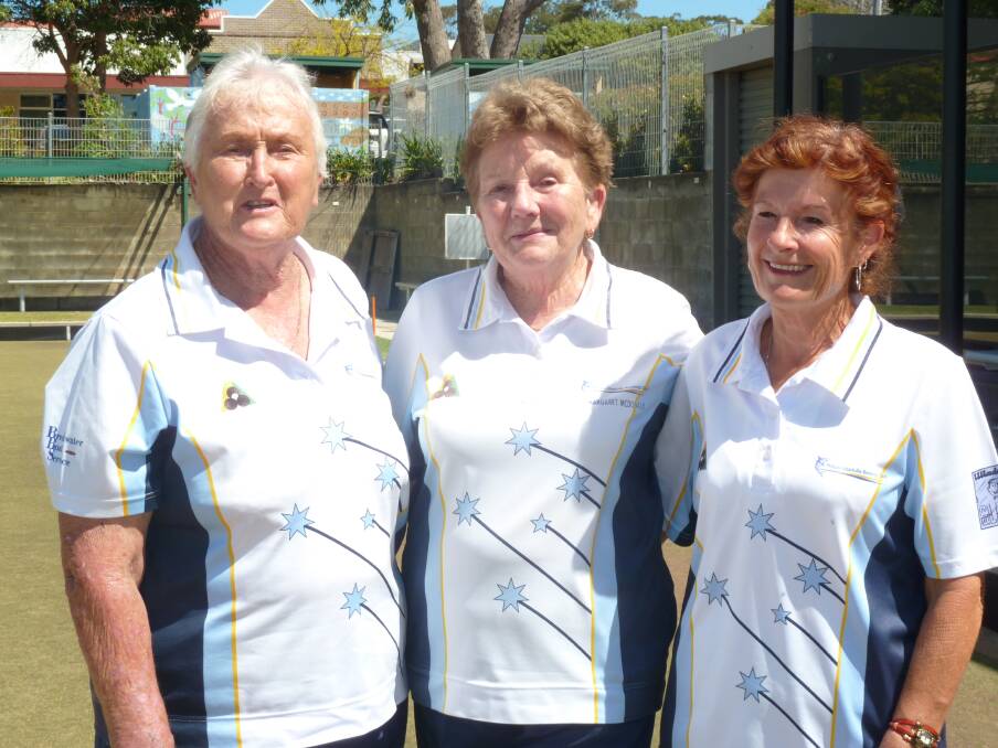 GOT THE WIN: Milton Ulladulla Women’s Bowling Club major triples winners are Joan Clayton, Margaret McDonald and Jean Thompson. 