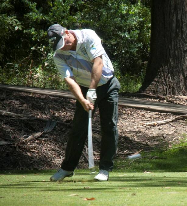 SWING: Gary Burmester hits off in the 2013 Milton-Ulladulla Apex Legends of Golf Pro-Am. 