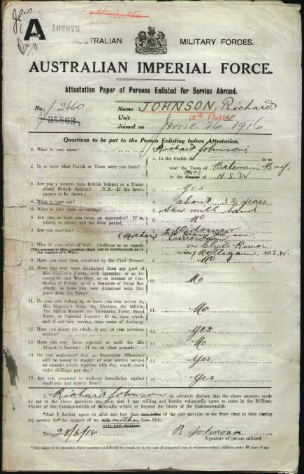RECORDS: Richard Johnson’s service records from World War I. 