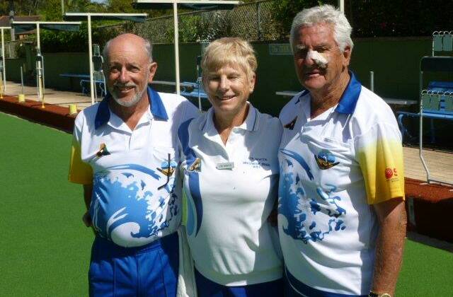 CHAMPS: Mollymook’s 2014 mixed triples champions for the third time are  John Wilton, Lyn Newton and Ron Wynter. 
