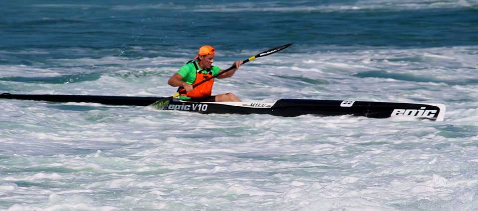 POWER: Damo Staunton paddles in the Australian Ocean Racing series. 