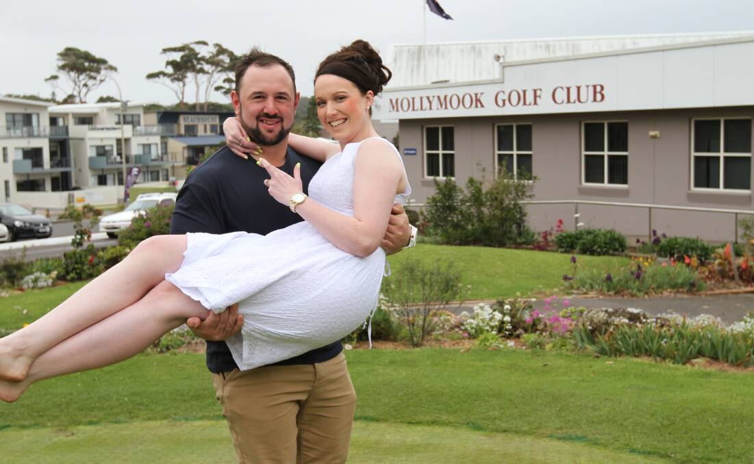 LADY LUCK: Engaged couple Trent Holland and Courtney Bradley have their fingers crossed to win a dream wedding package. 