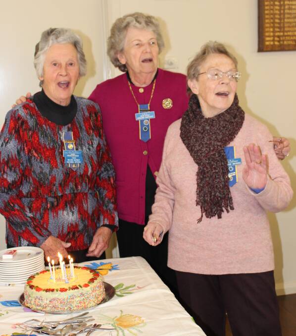 HAPPY BIRTHDAY: Oldest Milton CWA members, Nora Przialgovskis, Noeleen Bartlett and Pauline Bickle join in the birthday song for Milton CWA’s 67th birthday. 