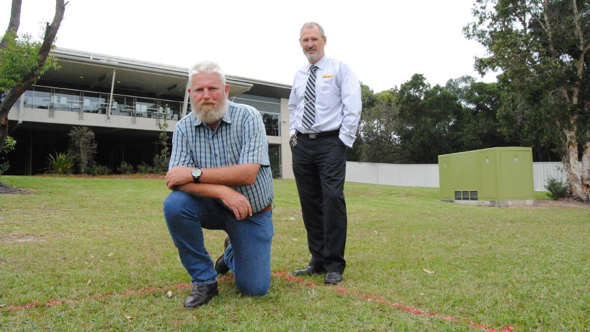 Milton Ulladulla RSL sub-branch president Paul Warren and ExServos Club secretary-manager Darryl Bozicevic take a look at the site where the new memorial is to be built.
