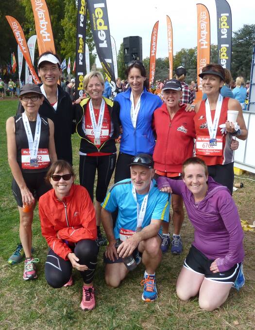 BIG RUN: Some of the Ulladulla RATS who competed in the recent Canberra Half Marathon, rear:  Rose Robinson, Kevin Le, Maree Randall, Cheryl Johnston, Gay Shearman, Lauri Perino; front: Kim Waters, Bob White, Aimee Randall.