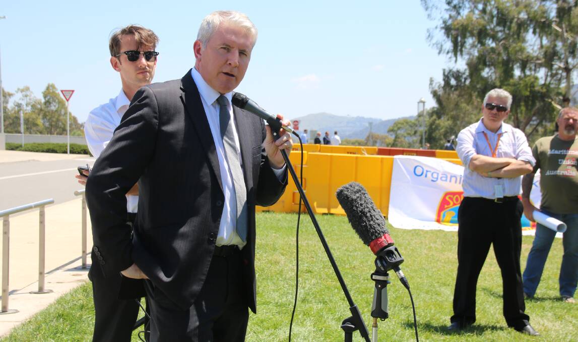 The federal opposition spokesman for employment and workplace relations, Brendan O'Connor, addresses those gathered at the Australian Jobs Embassy. The embassy was set up outside parliament house in Canberra this week. Picture: Supplied