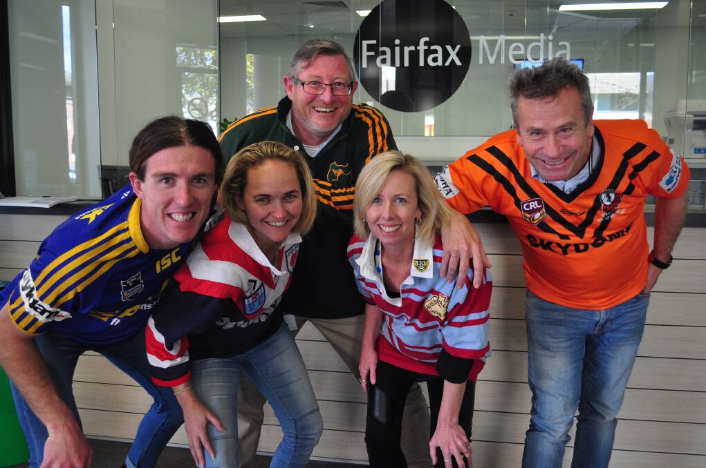 GOOD SPORTS: Milton Ulladulla Times staff members Courtney Ward (sports reporter), Hayley Warden, Robert Crawford, Jackie King and John Hanscombe (editor) support tomorrow's Jersey Day to raise awareness about organ donations.