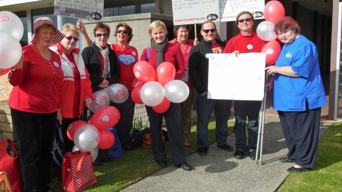 INDUSTRIAL ACTION: Members of the NSW Nurses Association Milton-Ulladulla branch, including delegate Robyn Bean (right), rallied for improved patient care in Bomaderry last week.
