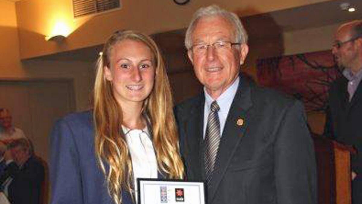 YOUNG TALENT: Lake Conjola student Elleisha Walsh with judge Bill Thomson at the club final of Lions Youth of the Year.