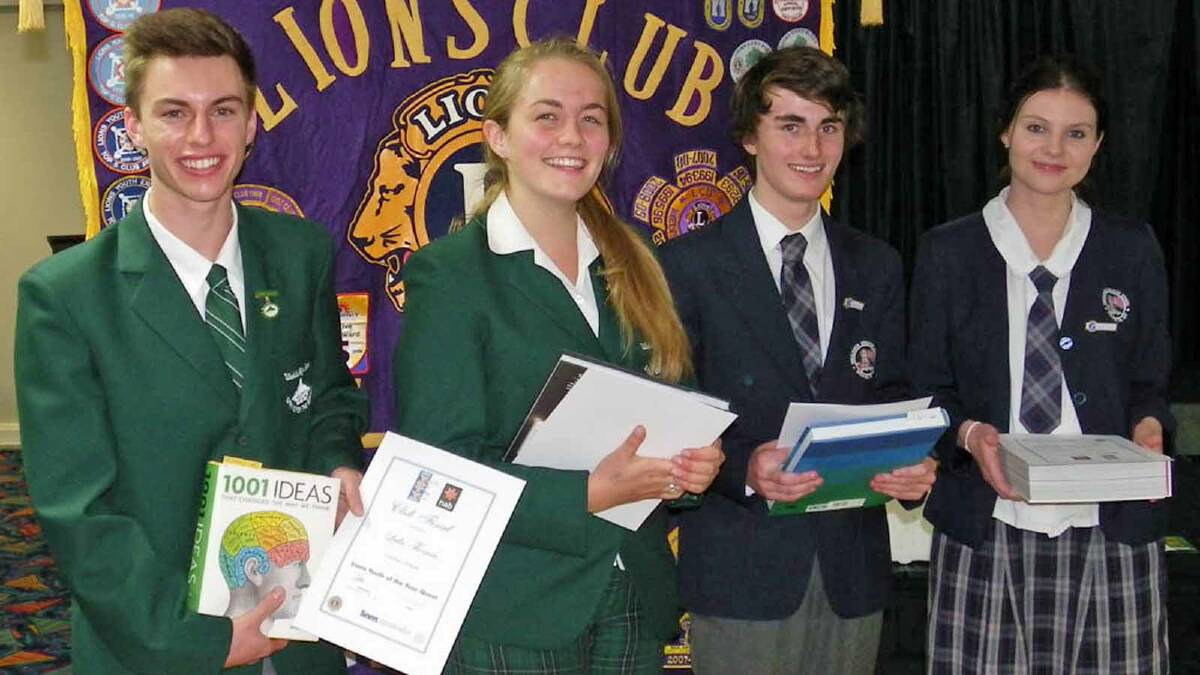 LUKE’S A WINNER: Ulladulla Milton Lions Youth of the Year Luke Thomas (left) with public speaking winner Bonnie Hansen and fellow entrants Keith Storey and Ellen Knight.  Photo: Gill Rolfe