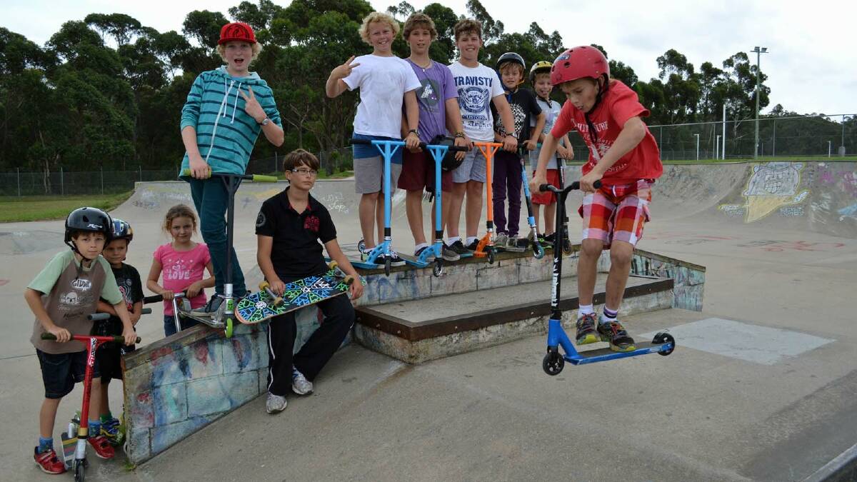 STOKED: Young scooter riders, including trickster Brendan Young, 11, visiting from Wagga Wagga, are pleased Shoalhaven City Council and the Ulladulla and Districts Community Forum are listening to calls to expand the Ulladulla Skate Park.