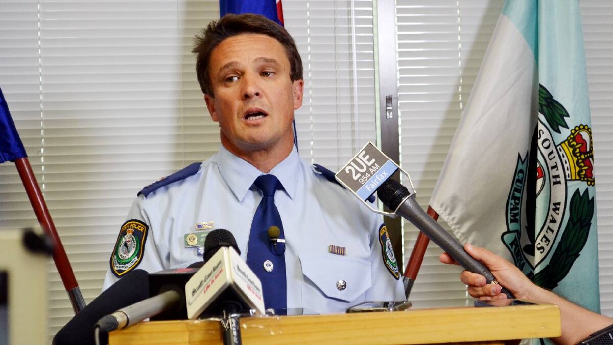 Shoalhaven Local Area Command Superintendent Joe Cassar addresses the media conference in Nowra. Picture: Robert Crawford