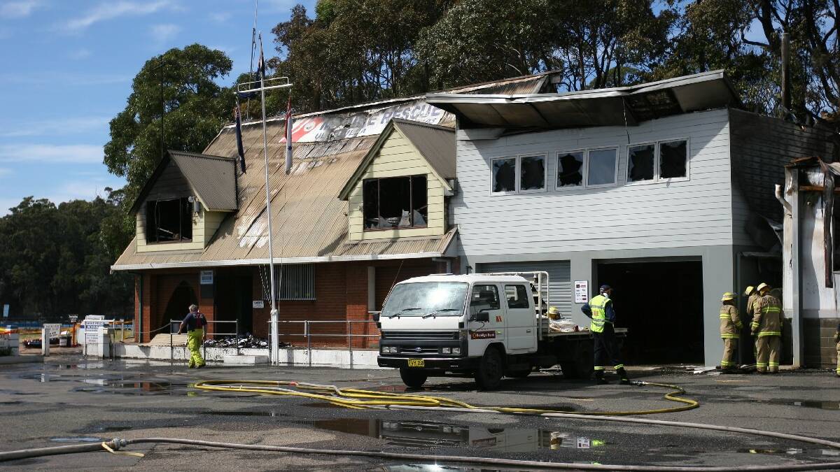More than 30 firefighters battled a fire that has gutted the marine rescue building at Ulladulla. Photos: Therese Spillane