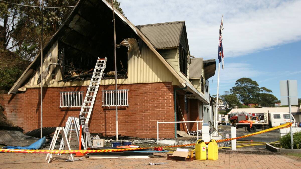 More than 30 firefighters battled a fire that has gutted the marine rescue building at Ulladulla. Photos: Therese Spillane