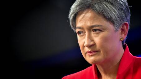 Foreign Affairs Minister Penny Wong at the National Press Club. Picture: Elesa Kurtz