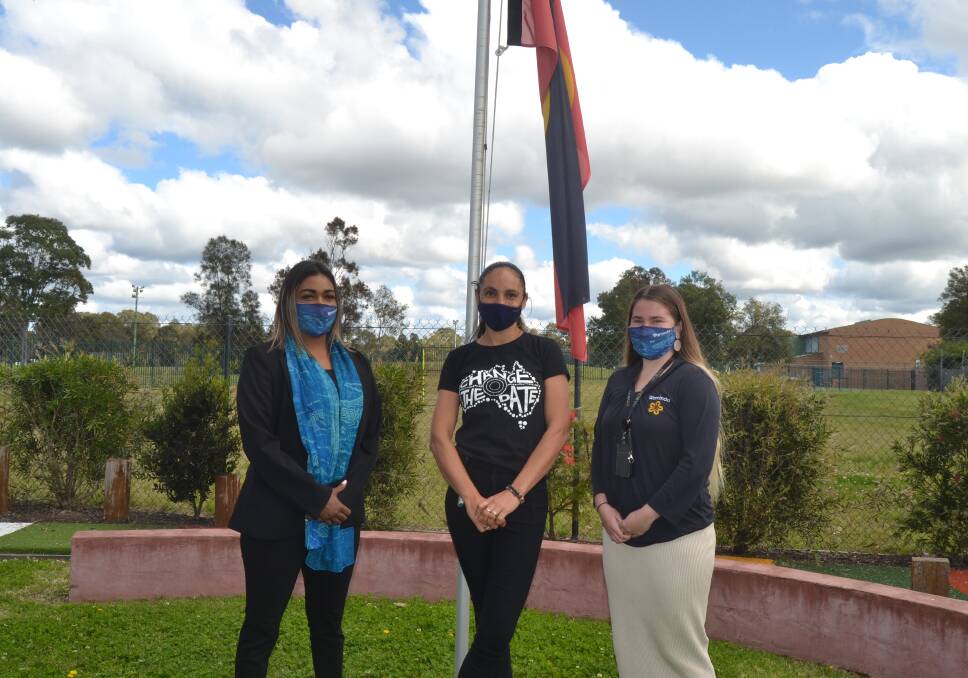 Waminda Aboriginal health practitioner Kritika Kumar (left) and Kalinda Wills (right) with Waminda's executive manager Krissy Falzon (middle).