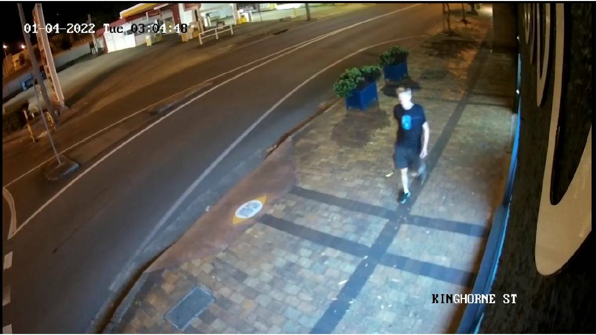 Michael Kerr walking south on Kinghorne Street, Nowra on January 2022 shortly before he was found dead. Picture from CCTV

